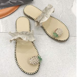 🍍 PineappleToe Ring Frill Hem Casual Sandals🍍
